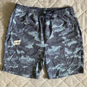Hurley Blue Camo Athletic Shorts Mens Large 9” Inseam Pockets Gym Active Stretch